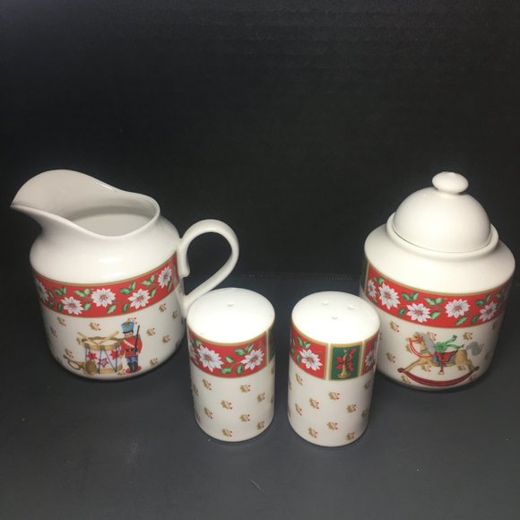 Vintage Charlton Hall Kobe Holiday Ceramic Set 5pc - Picture 2 of 16